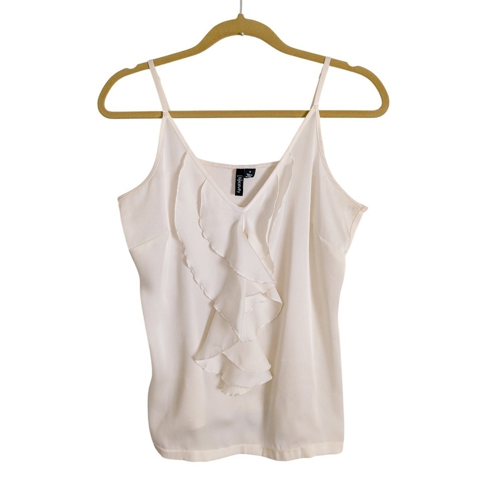 Relativity Vintage Y2K Ethereal Whimsy Off White Sheer Fluid Ruffle Tank Top